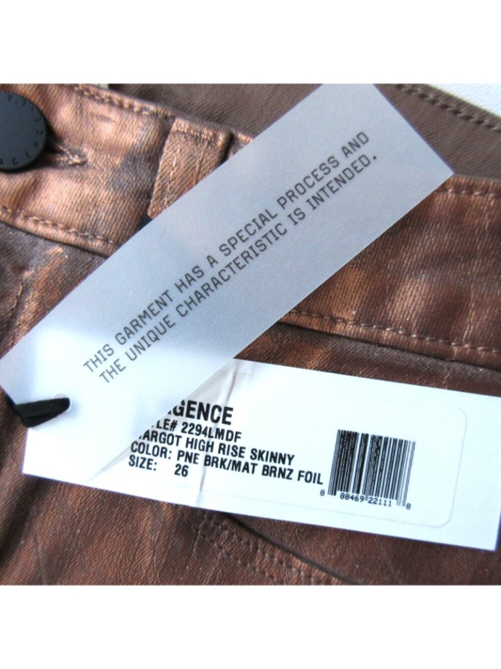 NWT L'Agence Margot in Pine Bark Bronze Foil Crackle High Rise Skinny Jeans 26 - Picture 8 of 11